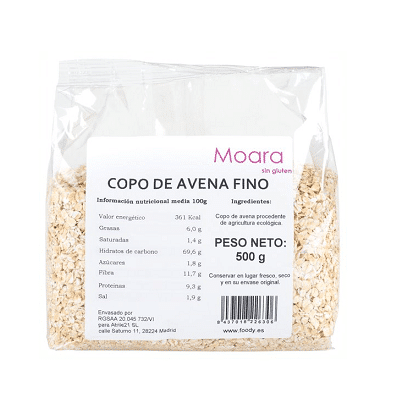 Copos de Avena Finos Integrales Ecológicos - sin gluten- MOARA 500g - Foody