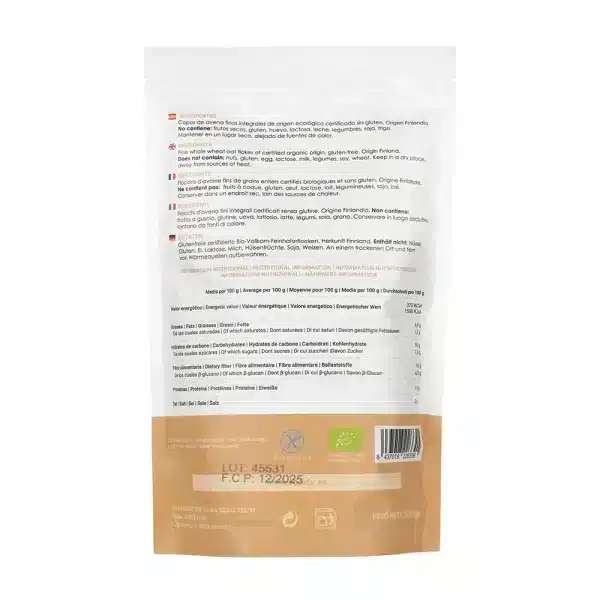 PACK AHORRO - 5 Copos de Avena Finos Integrales Ecológicos de 500g - sin gluten- MOARA - Imagen 3