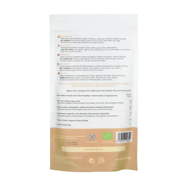 Harina de Avena integral ecológica - sin gluten- MOARA 500g - Imagen 3