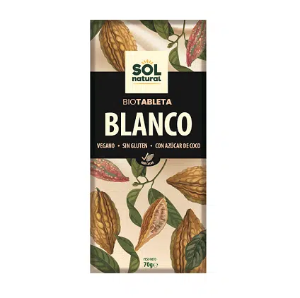 Chocolate blanco vegano - sin gluten - SOL NATURAL 70g