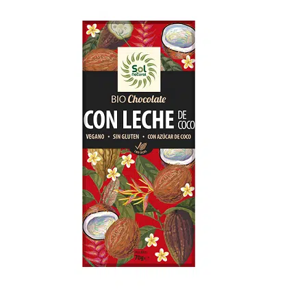 Chocolate con leche de coco bio - sin gluten - SOL NATURAL 70g
