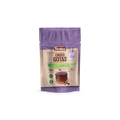 Cobertura de Chocolate Negro Stevia 60% en Gotas – sin azúcar – TORRAS 200g
