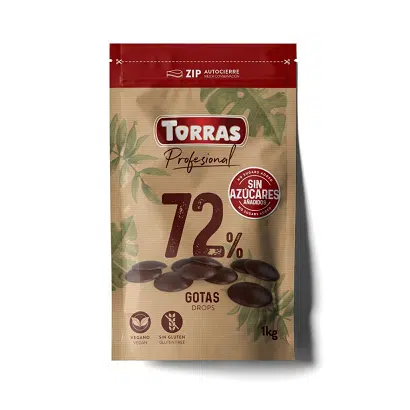 Cobertura de Chocolate 72% Cacao en Gotas - sin azúcar - TORRAS 1kg