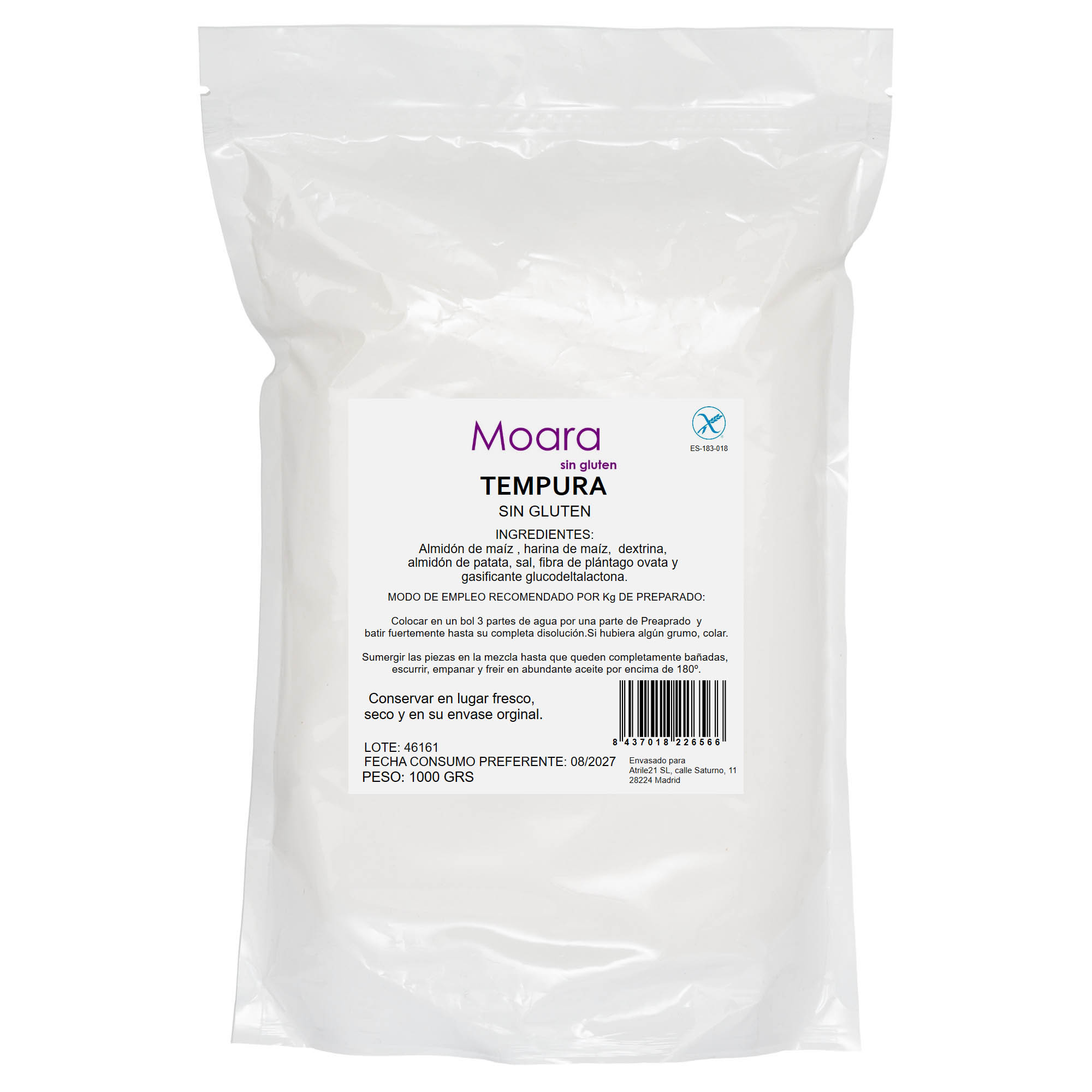 Harina para Tempura y Rebozados - sin gluten - MOARA 1kg 1 Harina para Tempura y Rebozados - sin gluten - MOARA 1kg