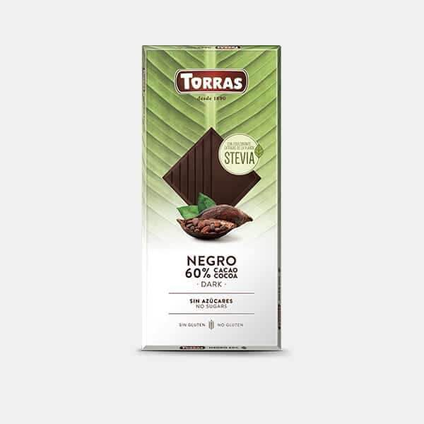 Chocolate Negro Stevia 60% cacao - sin azúcar-TORRAS 100g