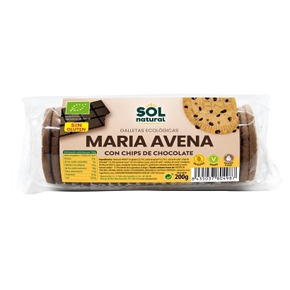 Marias de avena con chips chocolate - sin gluten, bio - SOL NATURAL 200g
