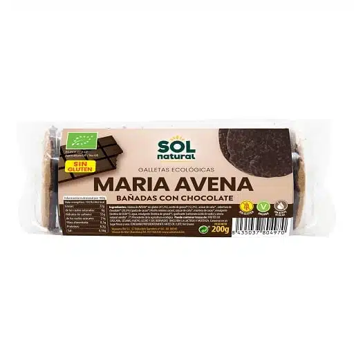Marias de avena bañadas en chocolate - sin gluten, bio - SOL NATURAL 200g