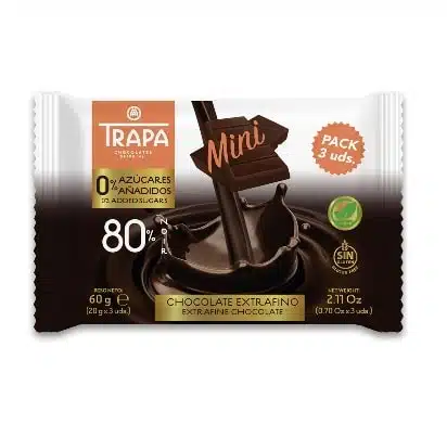 Chocolate 80% extrafino - vegano, sin azúcar- TRAPA 60g