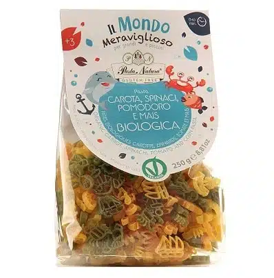 Pasta animales del mar de maíz, tomate, zanahoria y espinacas bio - sin gluten - PASTA NATURA 250g