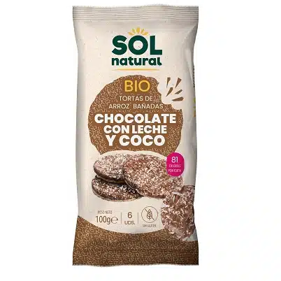 Tortitas de arroz con chocolate y coco bio - sin gluten -  SOL NATURAL 100g