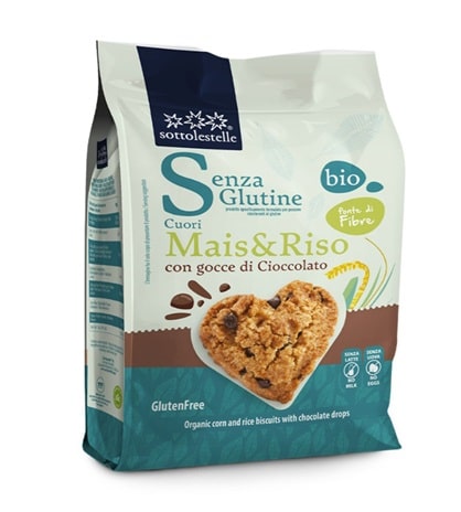 Galleta de maíz y arroz con chips chocolate -sin gluten, ecológicas- SOTTOLESTELLE 250g