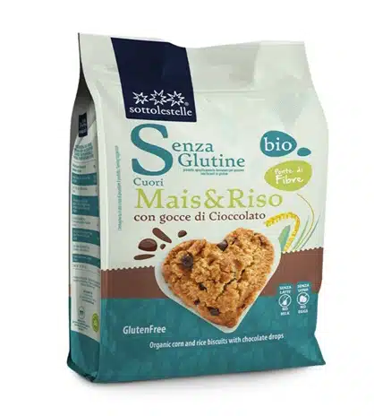 Galleta de maíz y arroz con chips chocolate -sin gluten, ecológicas- SOTTOLESTELLE 250g