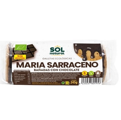 Marias de trigo sarraceno bañadas de chocolate - sin gluten, bio - SOL NATURAL 245g