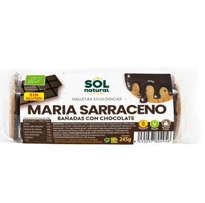 Marias de trigo sarraceno bañadas de chocolate - sin gluten, bio - SOL NATURAL 245g