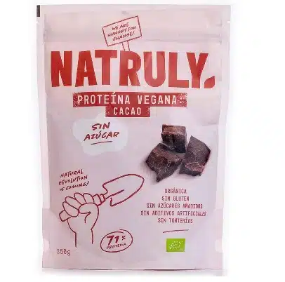Proteina vegana cacao -sin gluten, sin azúcar, bio- NATRULY 350g