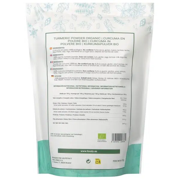 Cúrcuma en polvo ecológica - sin gluten - MOARA 1kg - Imagen 3