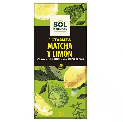 Chocolate de matcha y limón bio - sin gluten - SOL NATURAL 70g