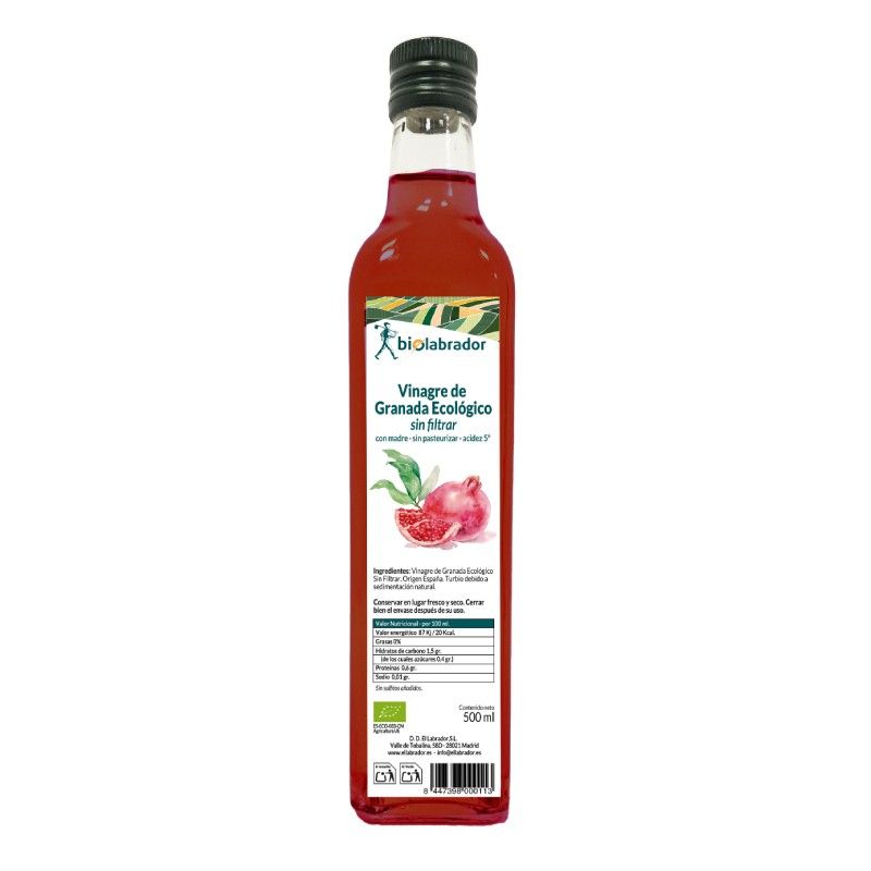 Vinagre de granada ecológico sin filtrar - sin gluten - EL GRANERO  500ml