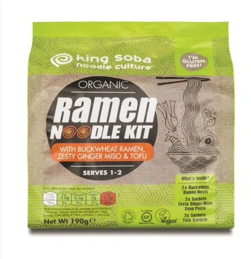 Kit Noodles Ramen trigo sarraceno,  jengibre, miso y tofu bio - sin gluten - KING SOBA 190g