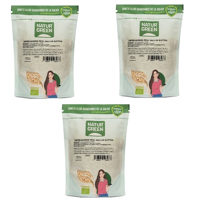 PACK AHORRO 3 Copos de Quinoa Real Bio 200g - sin gluten - NATURGREEN 600g