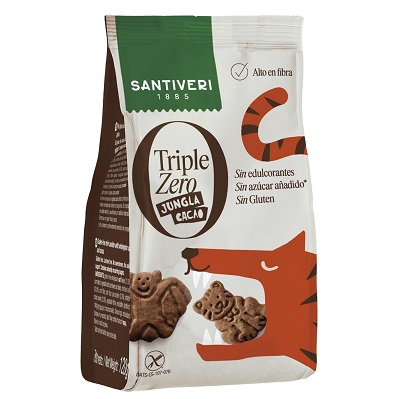 Galletas Jungla Triple Zero Cacao - sin gluten, sin azúcar, sin lactosa -SANTIVERI 120g