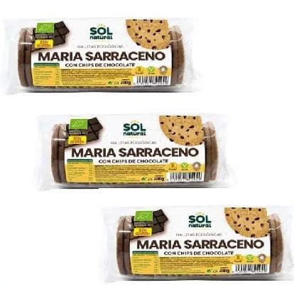 PACK AHORRO 3 Marias de trigo sarraceno con chips de chocolate 200g - sin gluten, bio - SOL NATURAL 1 PACK AHORRO 3 Marias de trigo sarraceno con chips de chocolate 200g - sin gluten, bio - SOL NATURAL