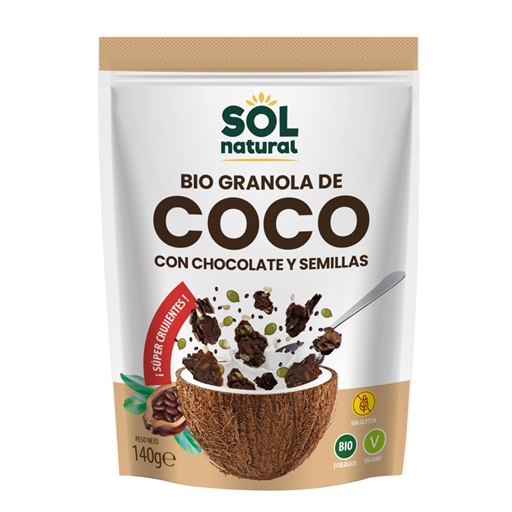 Granola crunchy de coco con chocolate - sin gluten, ecológica - SOL NATURAL 140g