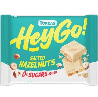 Chocolate blanco con avellanas y sal - sin azúcar, sin gluten - TORRAS 60g