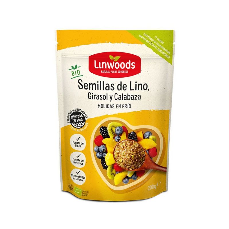 Semillas molidas de Lino, Calabaza y Girasol - sin gluten - LINWOODS 200g