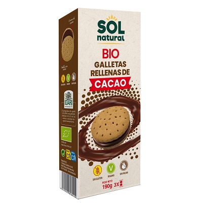 Galletas rellenas de cacao - sin gluten, bio - SOL NATURAL 200g