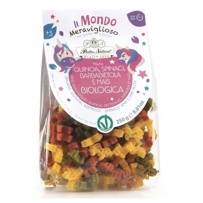 Pasta de Unicornios de maíz, quinoa, remolacha y espinacas bio - sin gluten - PASTA NATURA 250g