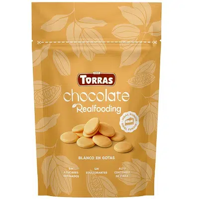 Gotas de Chocolate Blanco endulzado con dátil - sin gluten - REALFOODING 200g