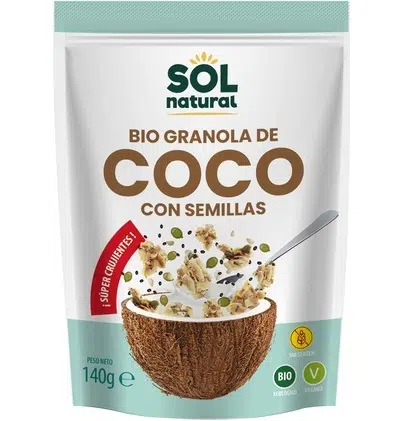 Granola crunchy de coco y semillas - sin gluten, ecológica - SOL NATURAL 140g - 🔴 NOVEDAD 🔴
